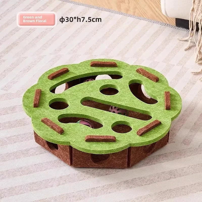 Interactive Cat Play Board with Puzzle Holes