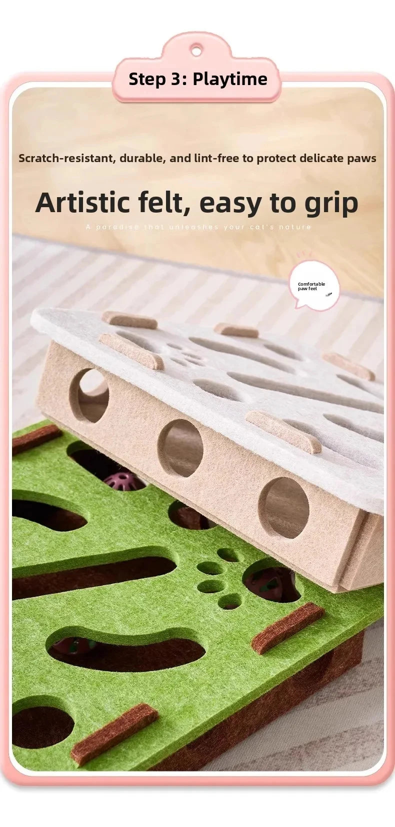 Interactive Cat Play Board with Puzzle Holes
