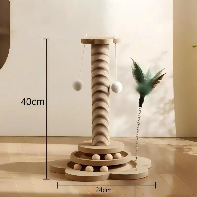 Solid Wood Cat Scratching Post with Puzzle Ball Tray