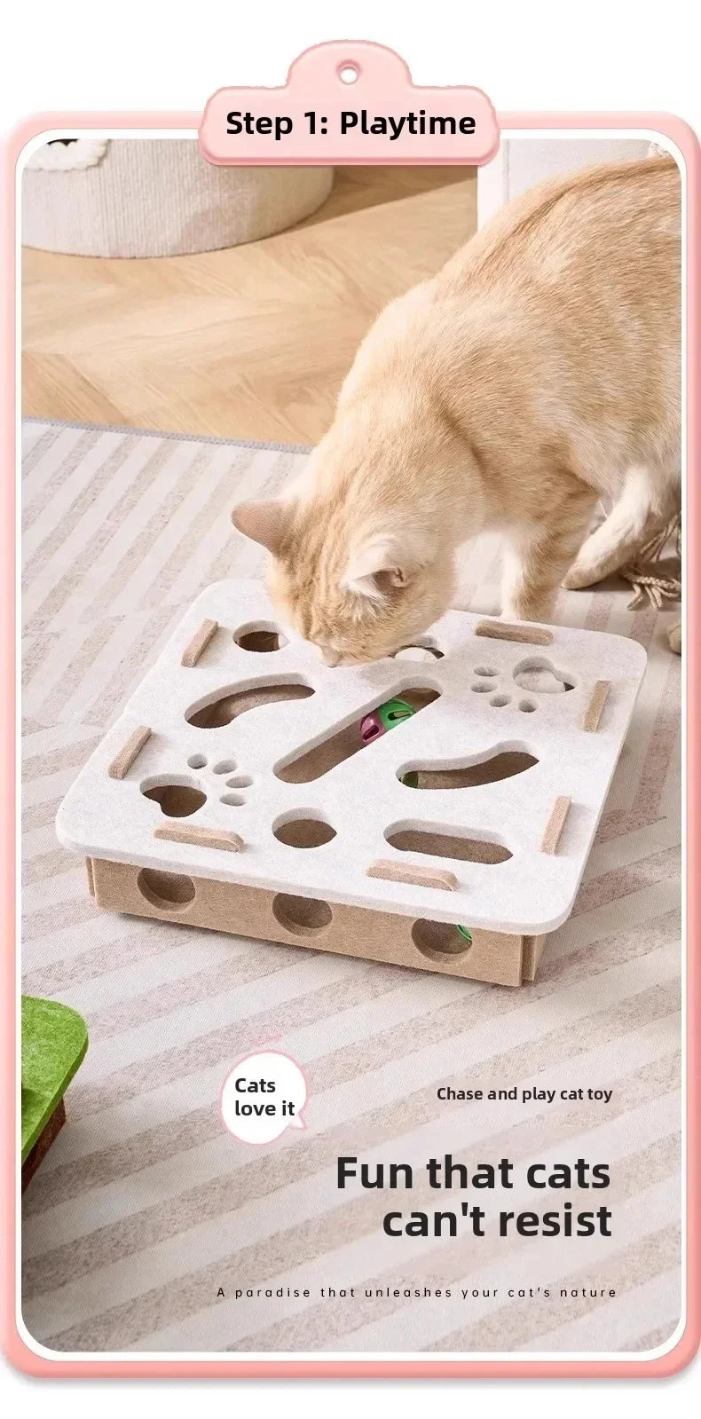 Interactive Cat Play Board with Puzzle Holes