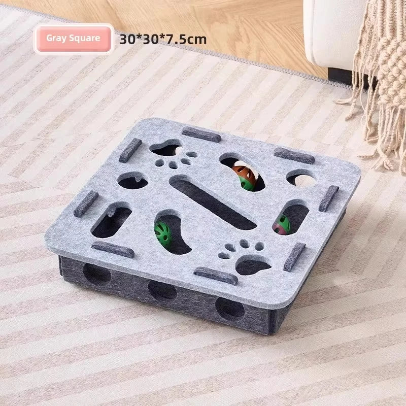 Interactive Cat Play Board with Puzzle Holes