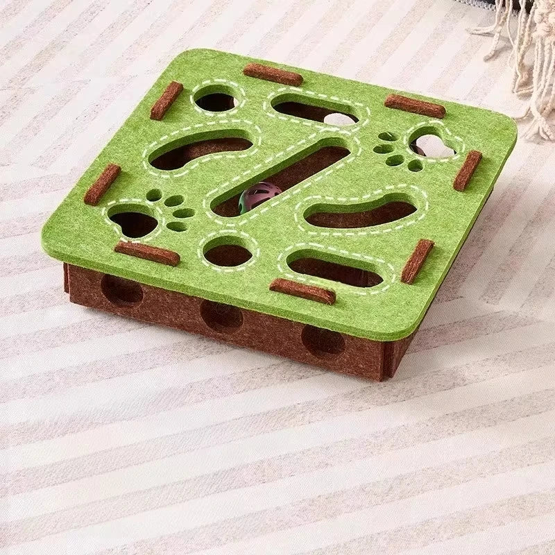 Interactive Cat Play Board with Puzzle Holes