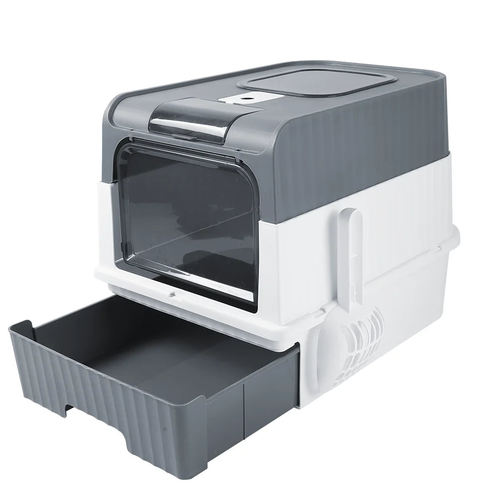 Cat Litter Box Hooded Box Odor-Resistant Fully Enclosed Cat Toilet with Litter Scoop for Home Pets Supplies