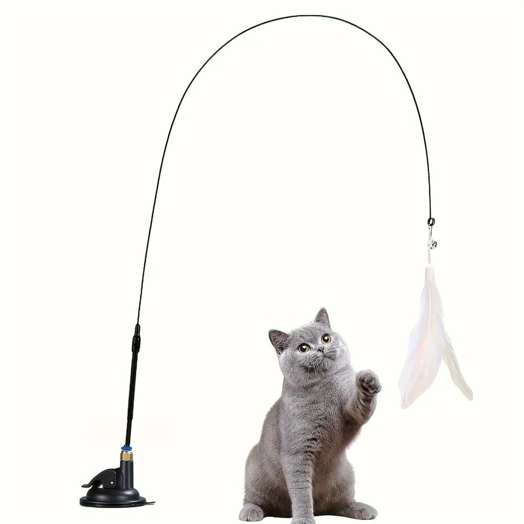 Interactive Feather Wand Cat Toy with Suction Cup Base