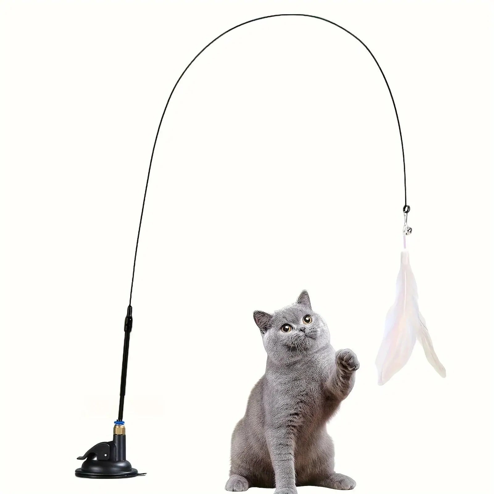 Interactive Feather Wand Cat Toy with Suction Cup Base