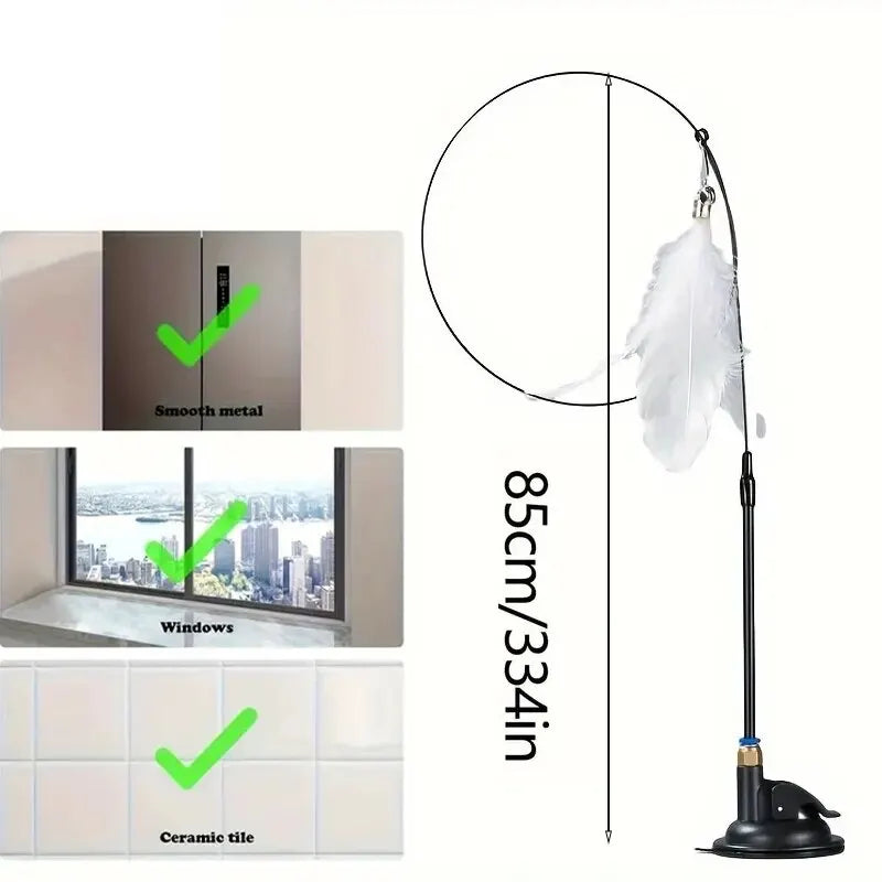 Interactive Feather Wand Cat Toy with Suction Cup Base