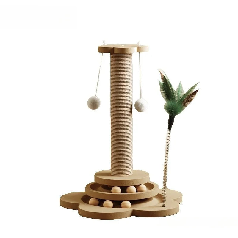 Solid Wood Cat Scratching Post with Puzzle Ball Tray