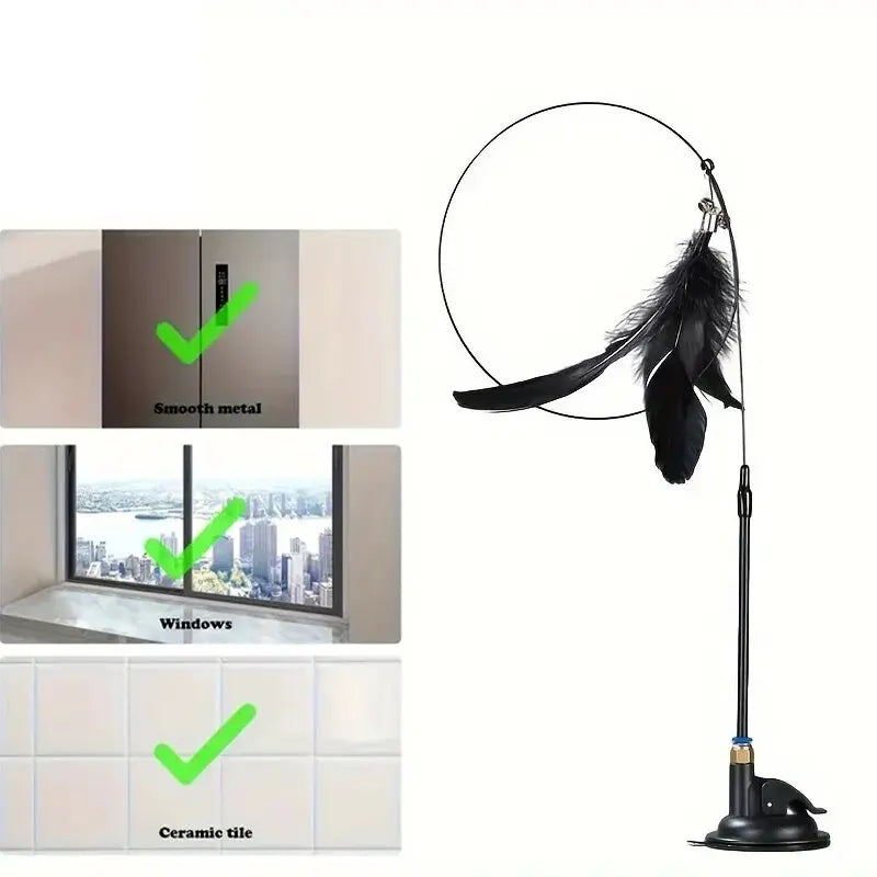 Interactive Feather Wand Cat Toy with Suction Cup Base