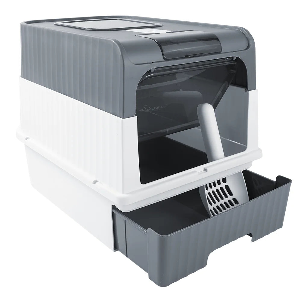 Cat Litter Box Hooded Box Odor-Resistant Fully Enclosed Cat Toilet with Litter Scoop for Home Pets Supplies