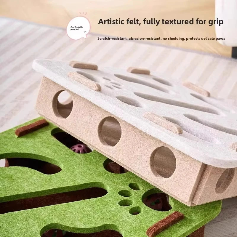 Interactive Cat Play Board with Puzzle Holes