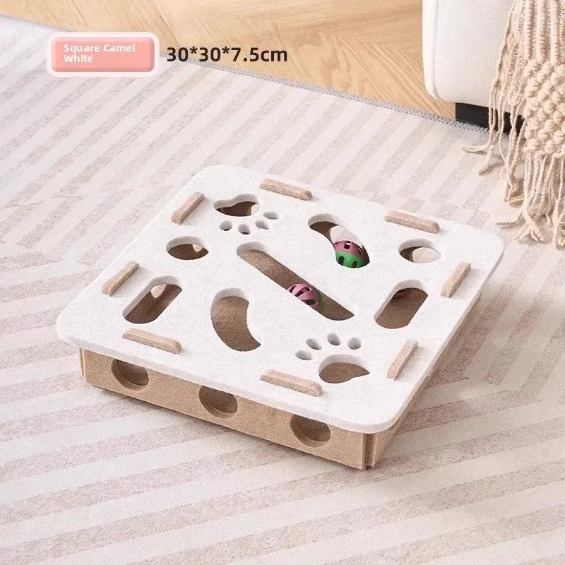 Interactive Cat Play Board with Puzzle Holes