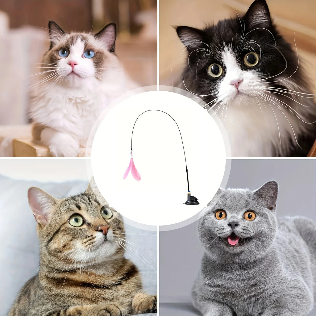 Interactive Feather Wand Cat Toy with Suction Cup Base