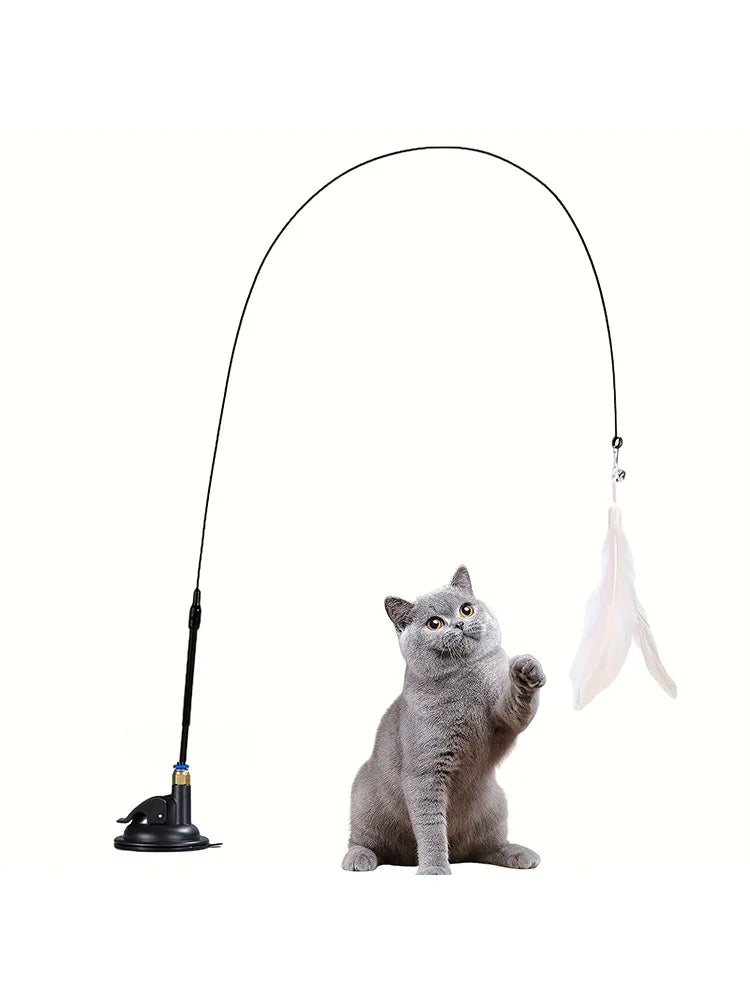 Interactive Feather Wand Cat Toy with Suction Cup Base