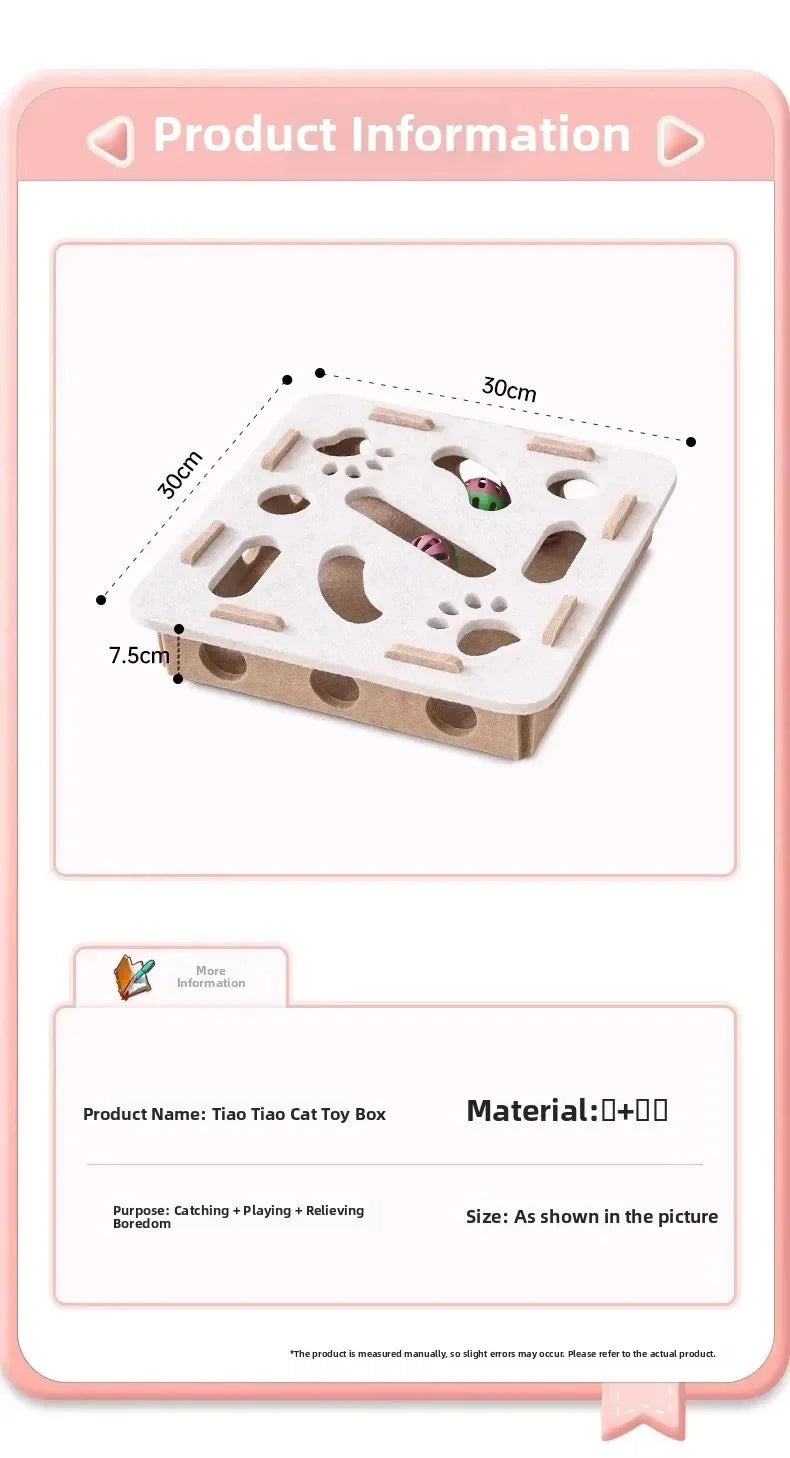 Interactive Cat Play Board with Puzzle Holes