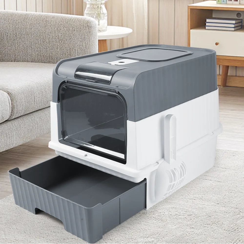 Cat Litter Box Hooded Box Odor-Resistant Fully Enclosed Cat Toilet with Litter Scoop for Home Pets Supplies