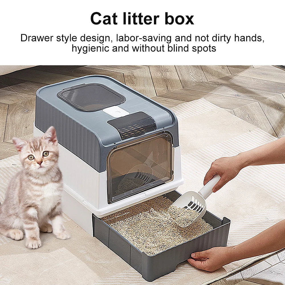 Cat Litter Box Hooded Box Odor-Resistant Fully Enclosed Cat Toilet with Litter Scoop for Home Pets Supplies