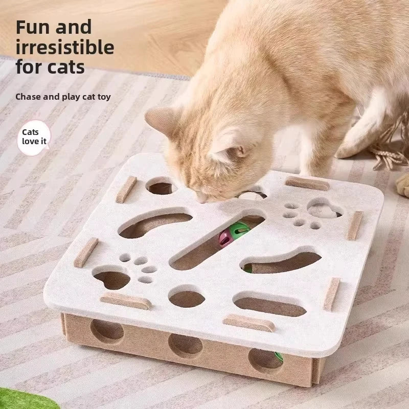 Interactive Cat Play Board with Puzzle Holes